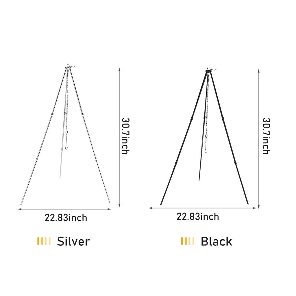 BBQ Tripod Frame with Chain and Hook Storage Bag Adjustable Height Camping Tripod Stand for Open Fire Travelling Hiking Picnic BBQ