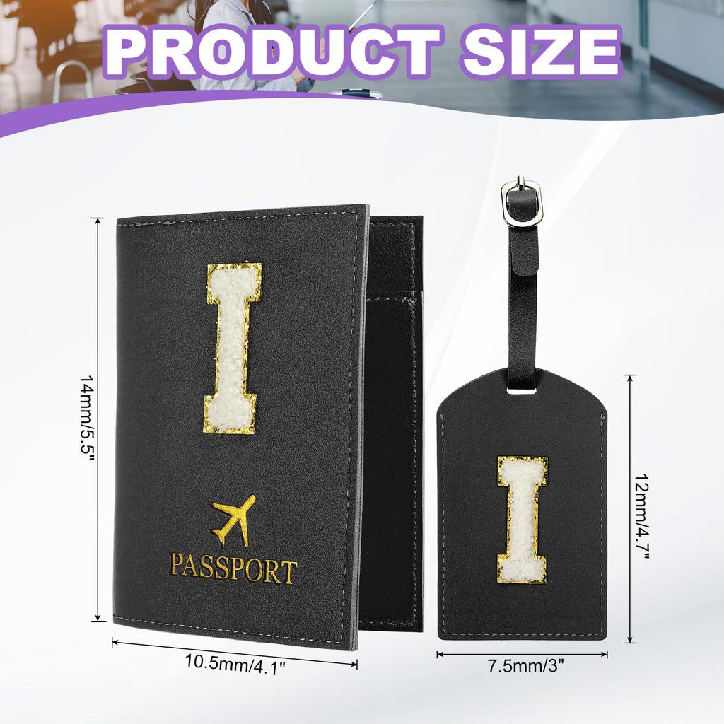 PATIKIL Набор дорожных бирок для паспорта и багажа с обложкой для паспорта с инициалом и буквой-шевроном, дорожная сумка-кошелек, идентификатор чемодана для женщин и
