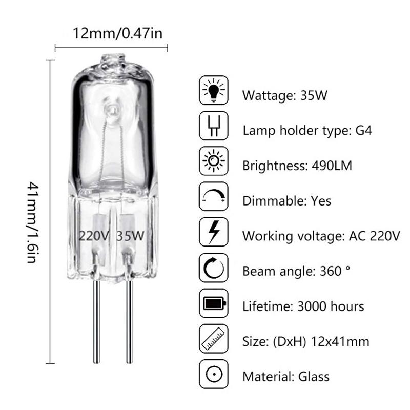 12V 220V 2-Pin Type G4/G5.3/G9 Halogen Lamps Lights 20W/25W/35W/40W Clear Each Bulb For Home Decoration