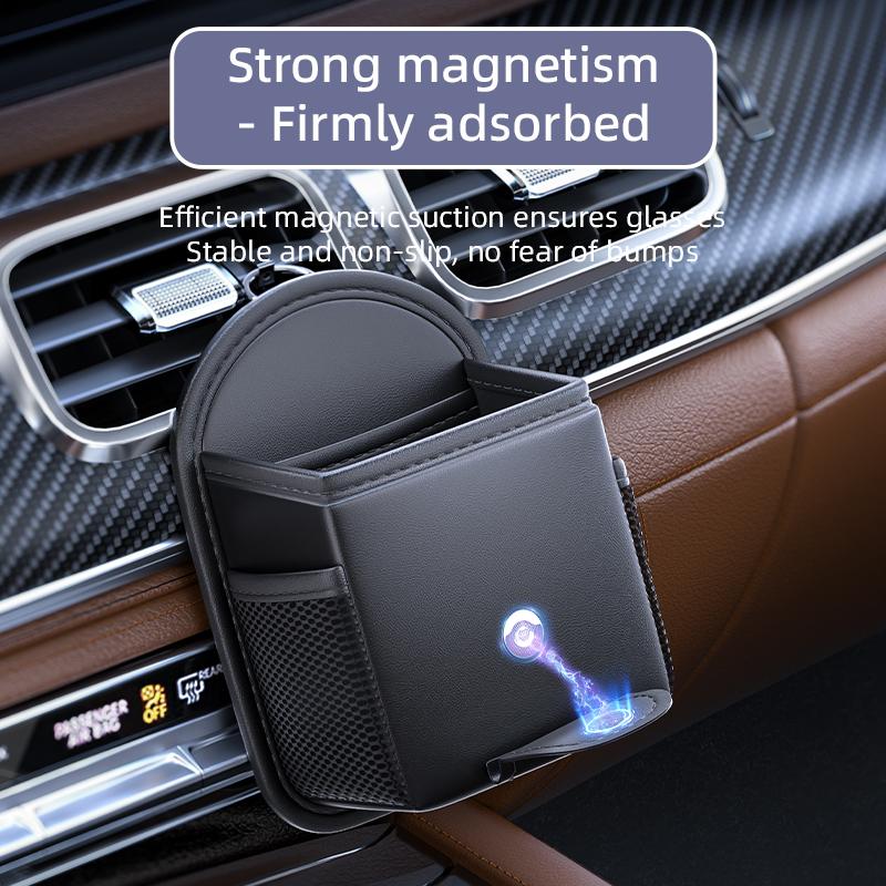 Кожаная сумка для хранения в автомобиле, многофункциональный автомобильный органайзер для воздуховода, магнитный держатель для телефона, ключей, солнцезащитных очков