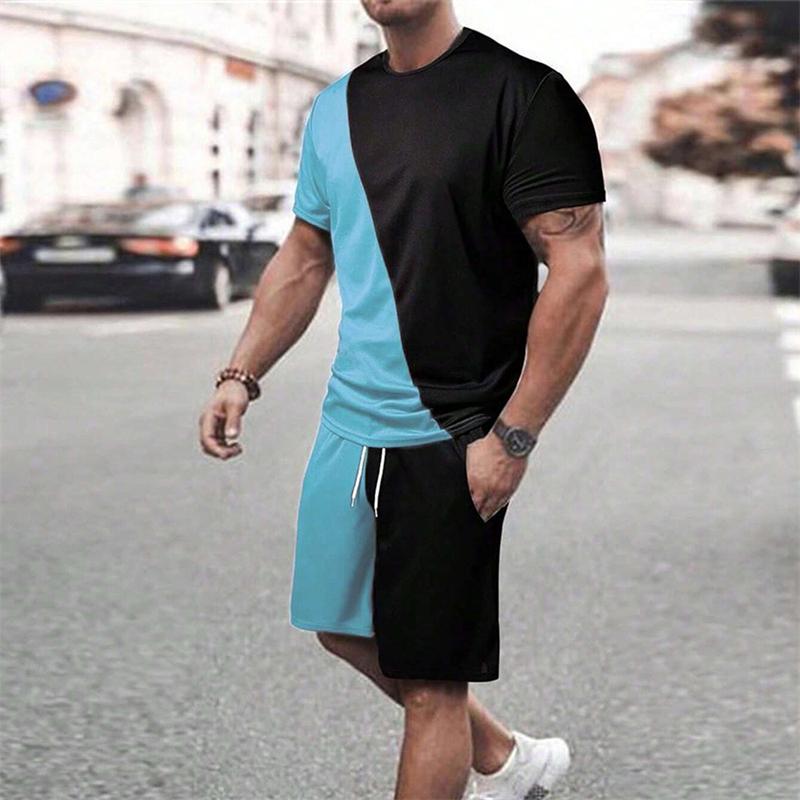 Летний быстросохнущий комплект с камуфляжным принтом и круглым воротником, классический мужской спортивный комплект из 2 предметов: короткий рукав и шорты для занятий фитнесом в спортзале
