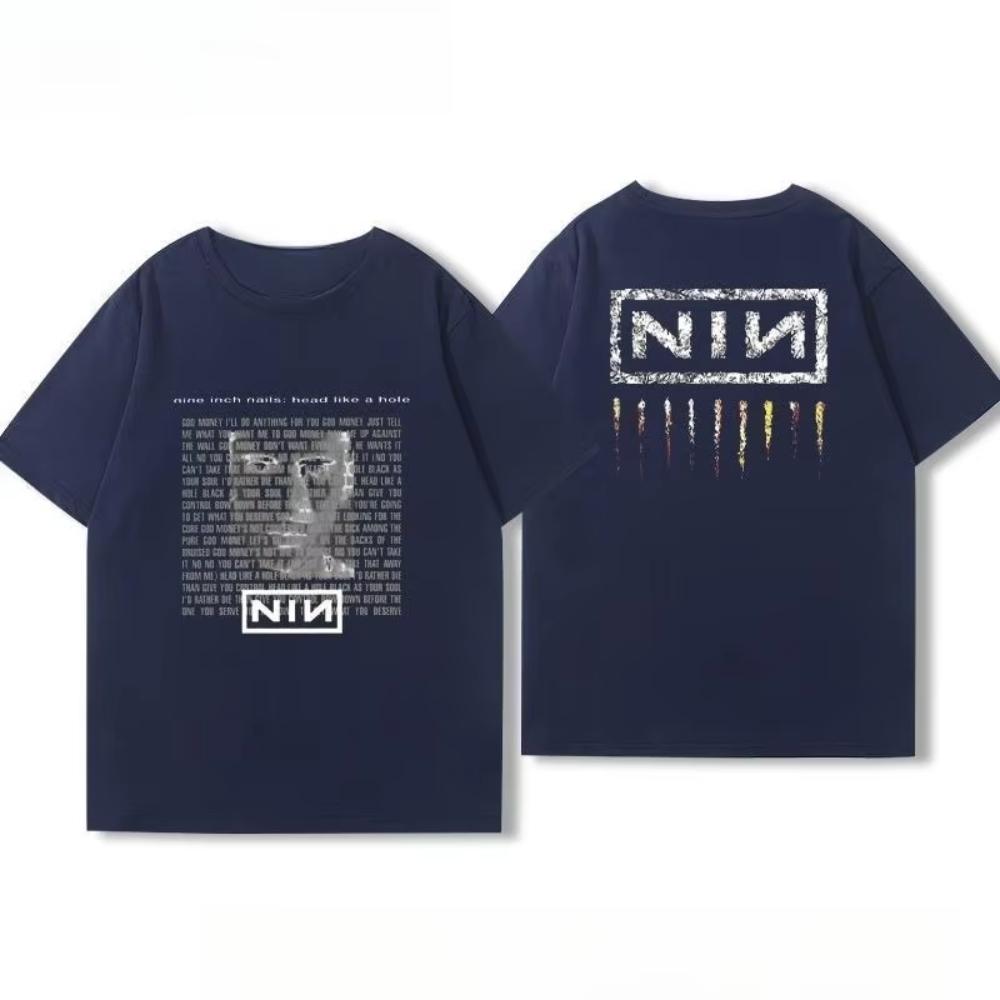 Американская летняя хлопковая куртка для мужчин и женщин Nine Inch Nails Nine Inch Nails Окружающая рок-группа Футболка с коротким рукавом с принтом
