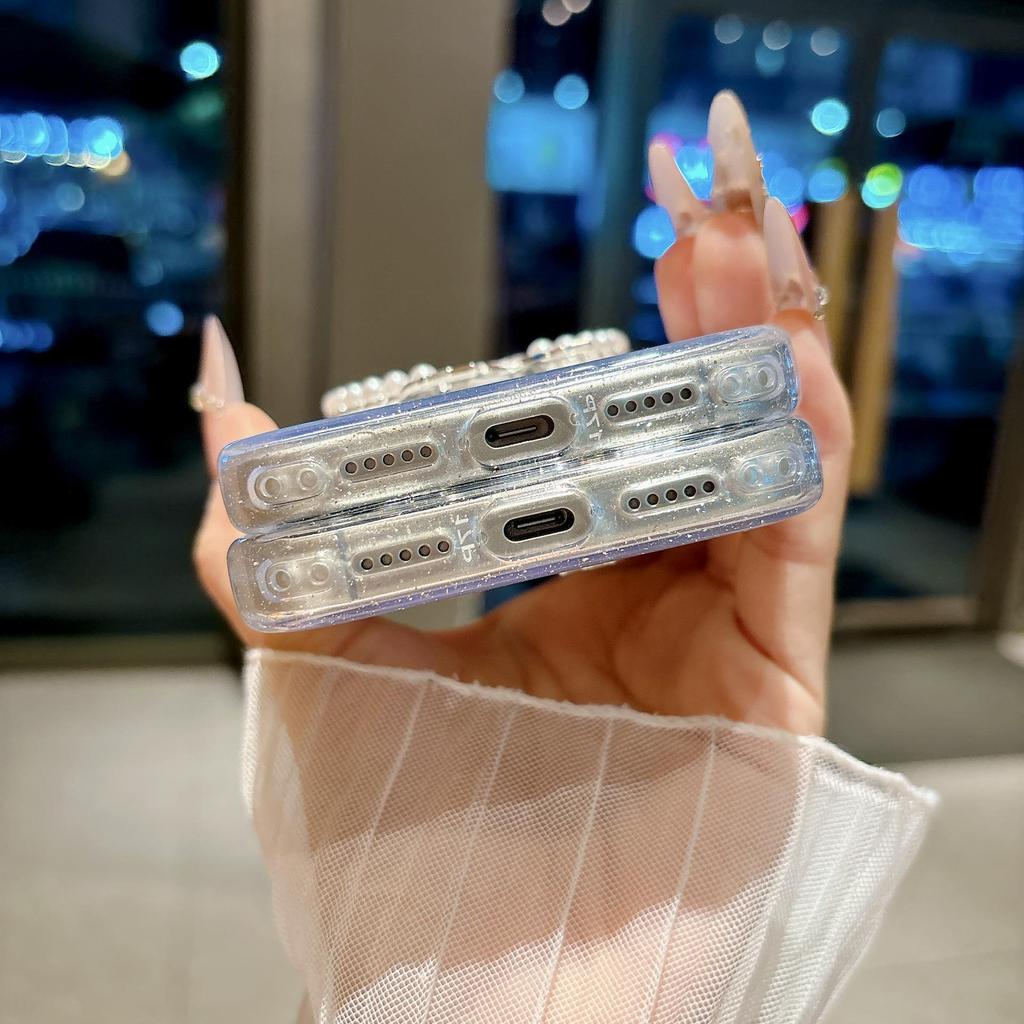 Стильный корпус-зеркало с жемчугом для iPhone 17 S26 ULTRA: Защитный чехол с рамкой из страз и блесток