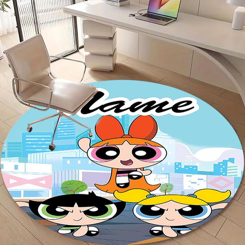 Personalized The Powerpuff Girls Round Chair Office Rug - Perfect for Mat, Office Chair & More - Ideal Gift for Birthdays and Holidays