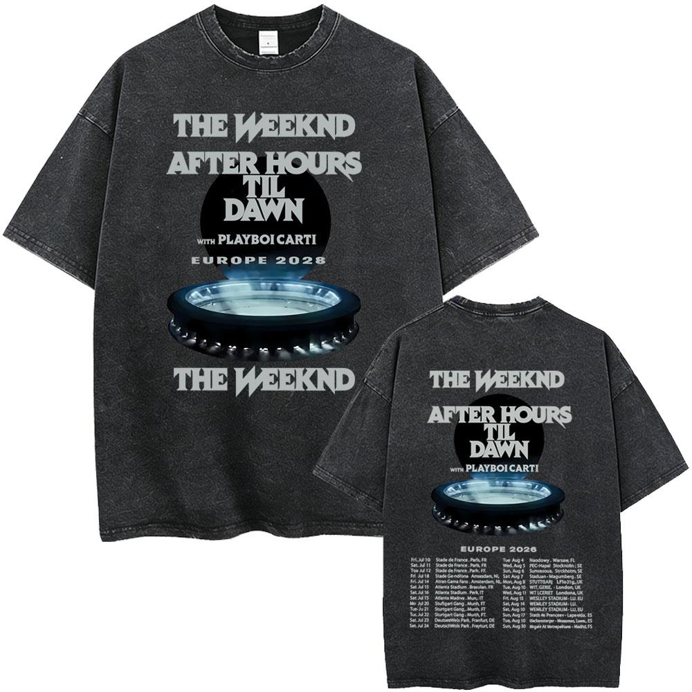 Vintage Washed Rapper The Weeknd Face Graphic Tshirts After Hours Til Dawn Tour 2026 Tshirt Men Women Hip Hop Fashion T Shirts