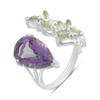 Серебряное кольцо с натуральным аметистом, хризолітом, вес изделия 4,18 гр (2183358)