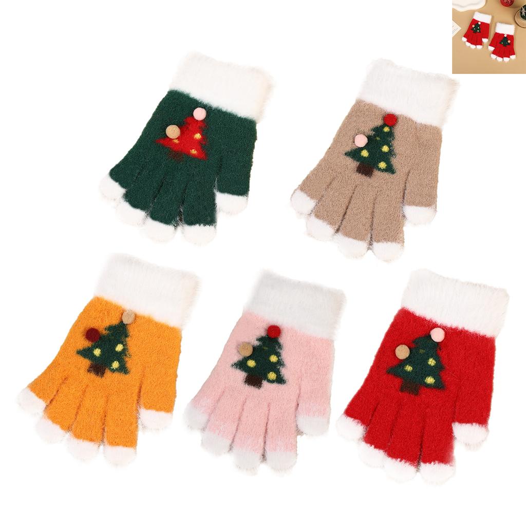 Christmas Children Knitted Gloves Cartoon Printed Warm Winter Mittens for Kids Outdoor Riding