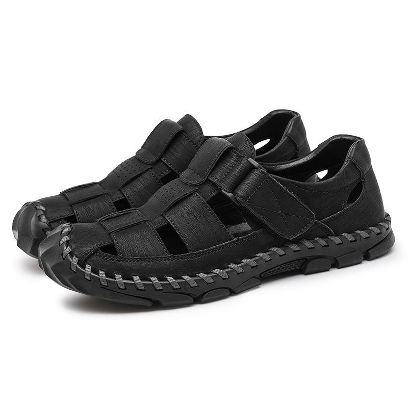 Foreign trade explosion large size sandals 2024 new casual trend bag head genuine leather one-pedal men's beach shoes