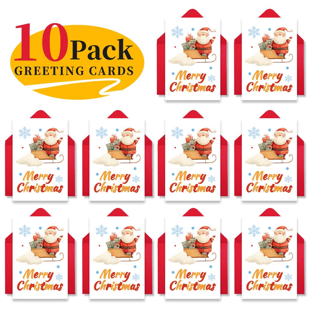 10PCS Cute Cartoon Christmas Greeting Cards Set with Envelopes, Large Size Xmas Cards for Holiday Wishes & Gifts