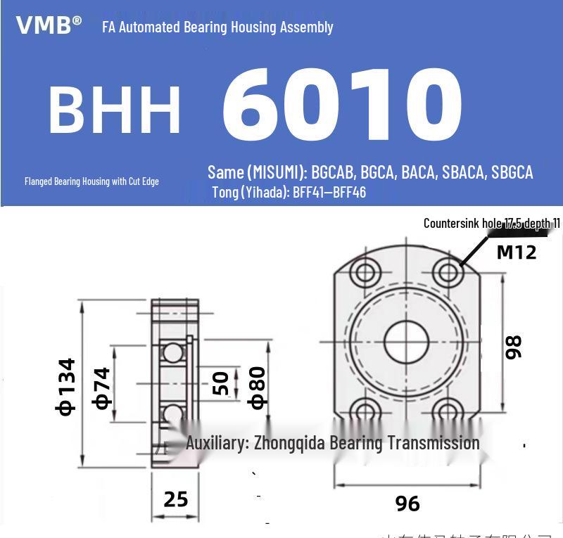 BHH BFF43 Double-Sided Flange Bearing Mount with Snap Ring - Single Bearing Block Assembly