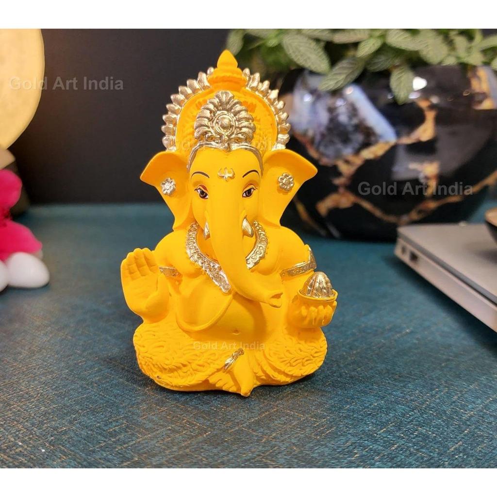 Желтый Мукут Ганеша - Хорошо для Божественного Домашнего/Офисного Декора, Идол на Приборную Панель Автомобиля, Подарок на Новоселье