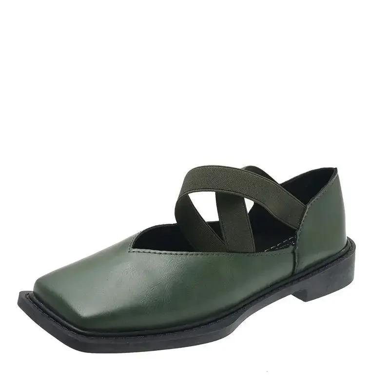 Модные балетки Мэри Джейн Зеленый Натуральная кожа Повседневная женская обувь Квадратный носок Японский стиль Лолита Женская обувь Готическая мода