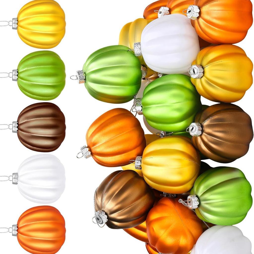 Pack Of 20 Matte Finish Halloween Pumpkin Baubles Decorations Plastic Hanging Ornament For Holiday Parties