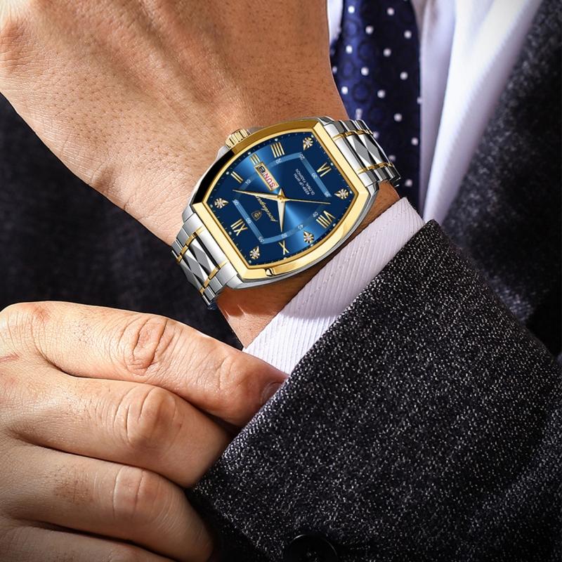 2024 New Curved Dial Men's Watch Waterproof Luminous Fashion Watch Calendar Steel Strap Tonneau Dial Watch