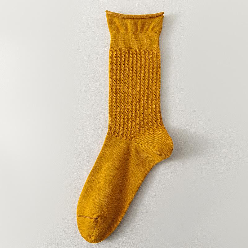 Женские весенне-осенние носки-гольфы из чистого хлопка, цветные, с подвернутым краем, свободные, дышащие, тонкие, бесшовные.