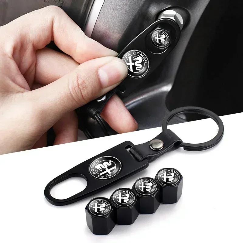 Auto Styling Car Wheel Tire Valve Stem Caps Keychain For Alfa Romeo Giulia Stelvio Giulietta 156 159 147 Mito Tonale Accessories