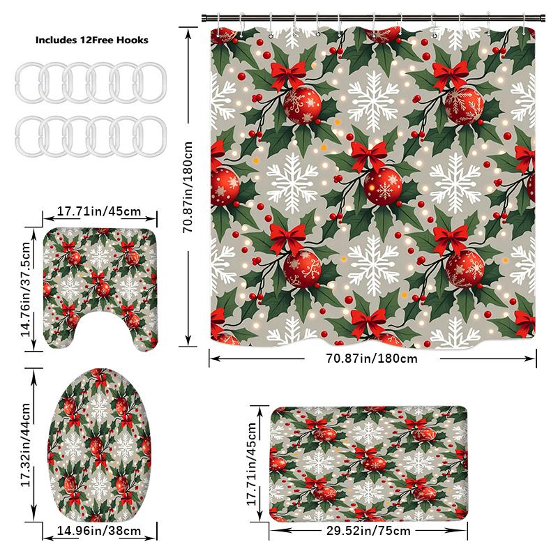 4 ШТ. Наборы штор для душа со шторкой для душа и ковриками, коврик для крышки унитаза, U-образный коврик и коврик для ванной, набор для ванной комнаты с 12 крючками