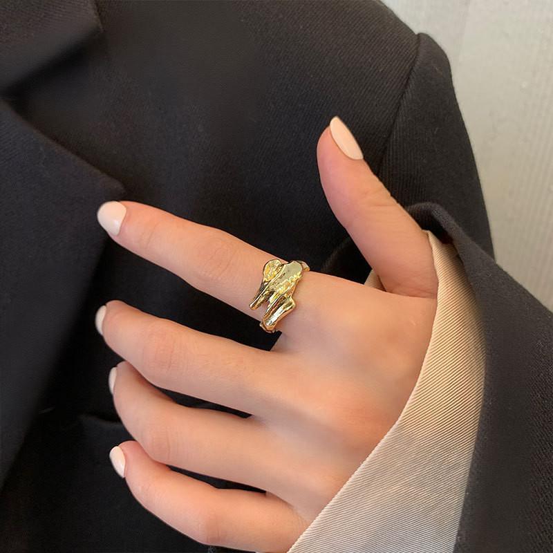 Elegant Korean Style S925 Open Adjustable Ring For Women With Unique Geometric Design