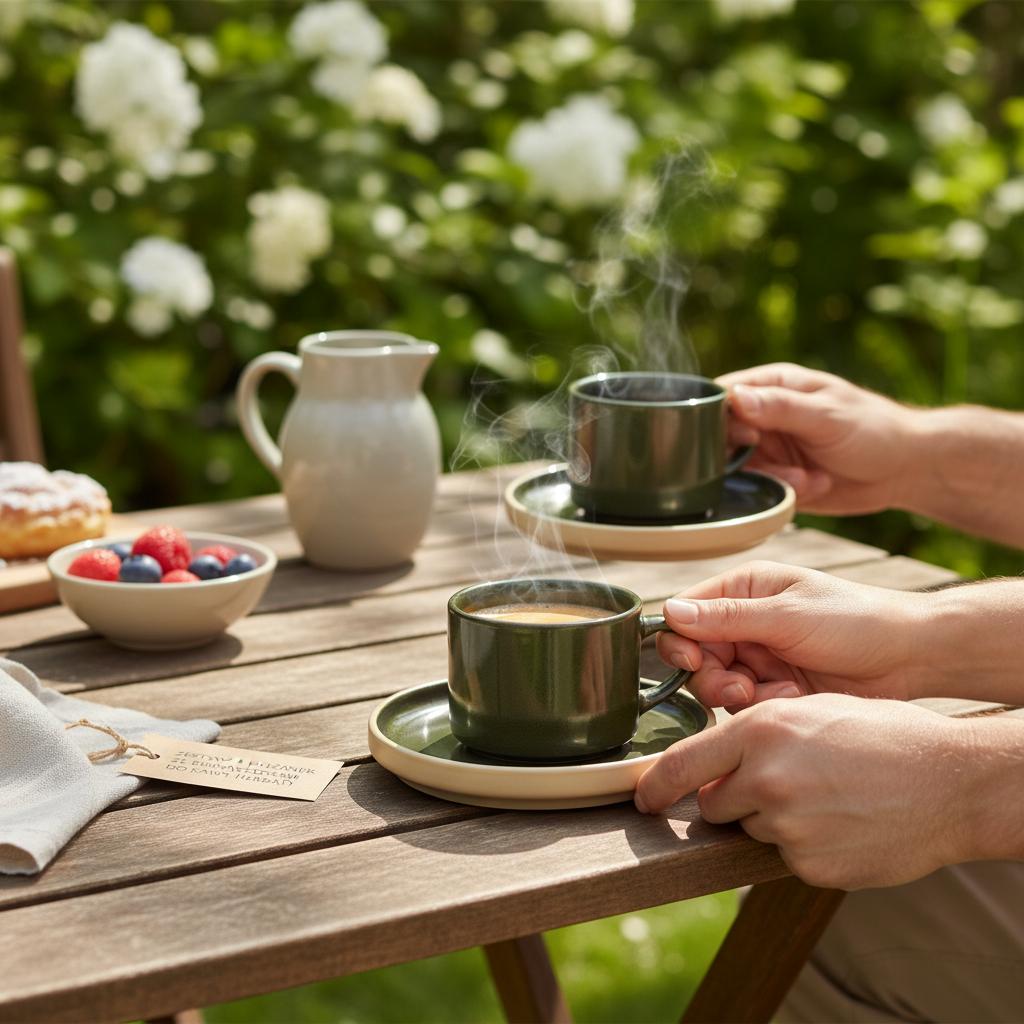 COFFEE CUPS WITH SAUCERS SET FOR COFFEE AND TEA 200 ml GREEN Ø 8.5 cm