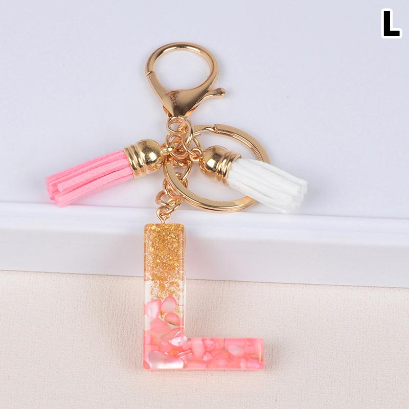 Материал из смолы с кисточкой, брелок с буквами алфавита, блестящий брелок, брелок с буквами, кулон на сумку, брелок с золотой фольгой и камнем