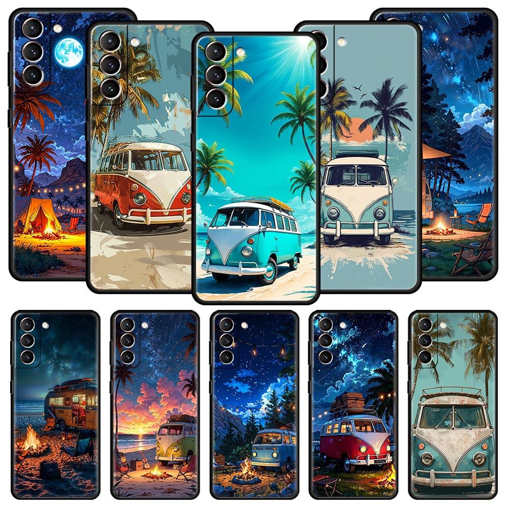 Чехол для телефона Combi Van Car Outdoor Camping для Samsung Galaxy S26 Ultra S25 Plus S24 FE S23 S22 5G S21 S20 Черный Мягкий