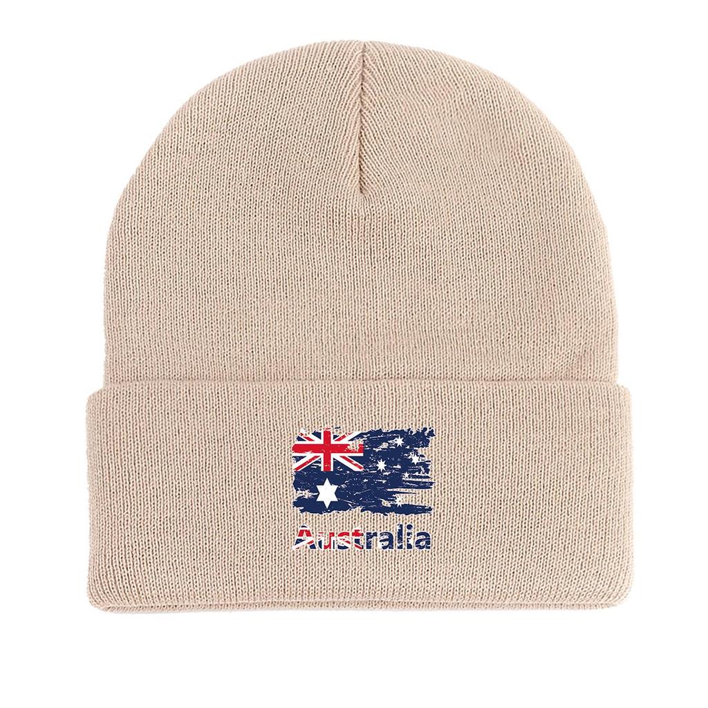 Flag of Australia Print Knitted Cap Beanie, Patriotic Woman Cap Candy Color Stretchy Simple Bobble Hat Knit Hat Beanie