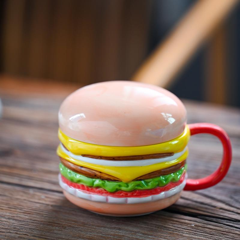 Hamburger With Lid High Value Ceramic Cup Home Office Water Cup Personalized Milk Breakfast Cup Coffee Cup