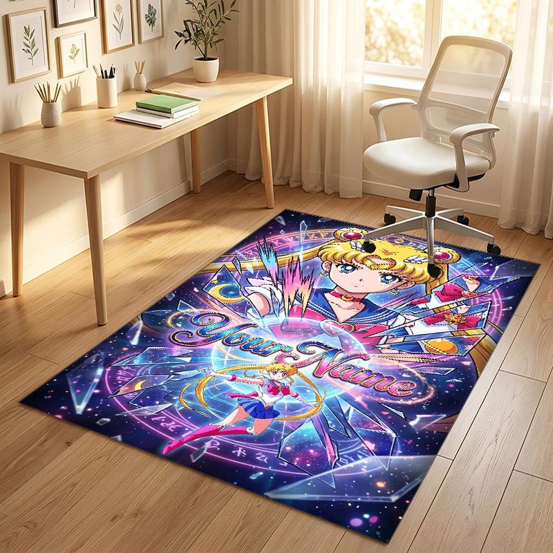 Personalized Crystal Velvet Carpet,Sailor Moon Custom Printed Name, Plush Area Rug For Home Indoor Decor