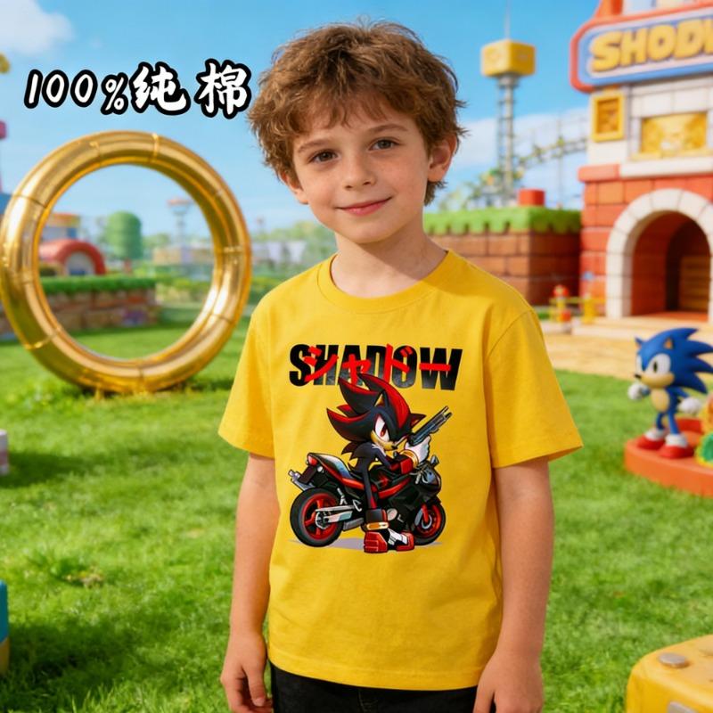Детская футболка Sonic Shadow 100% чистый хлопок с коротким рукавом, мультяшный аниме-принт, для мальчика и девочки, повседневный летний топ, детская одежда
