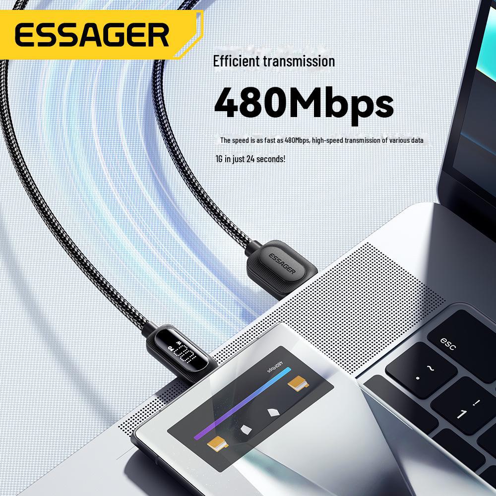 ESSAGER Кабель для зарядки Type-C7A с цифровым дисплеем: Совместим с Huawei, Honor, OPPO и другими телефонами.