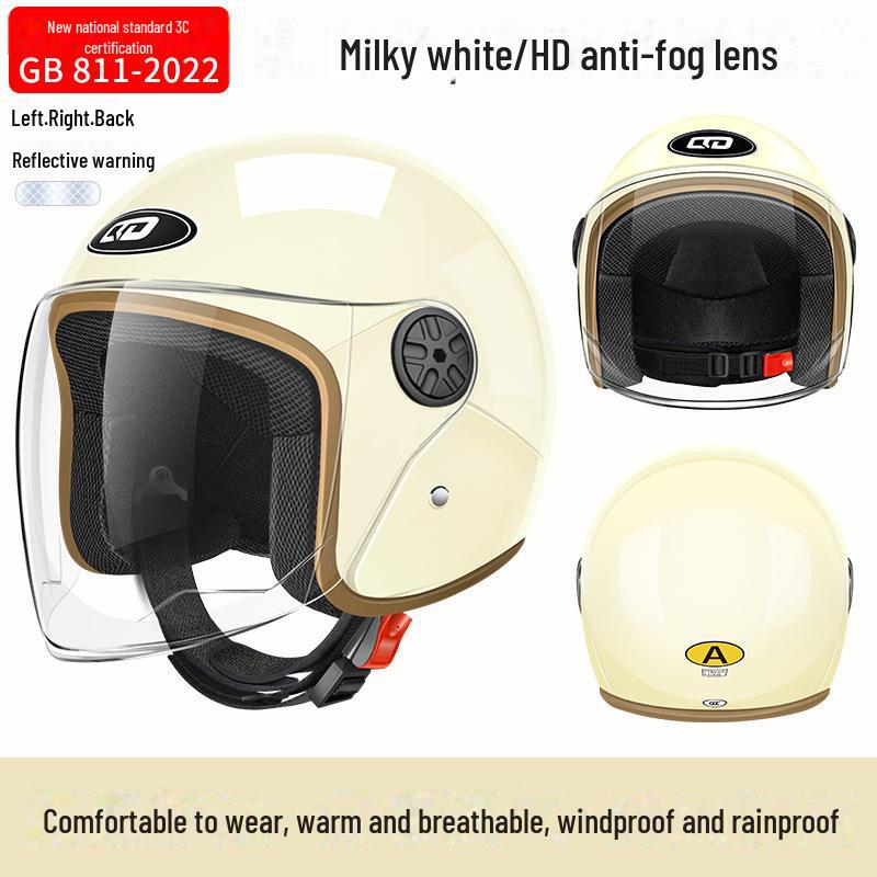 3C Certified Electric Bike & Motorcycle Helmet with Double Windshield - All-Season, Warm Safety Half Helmet