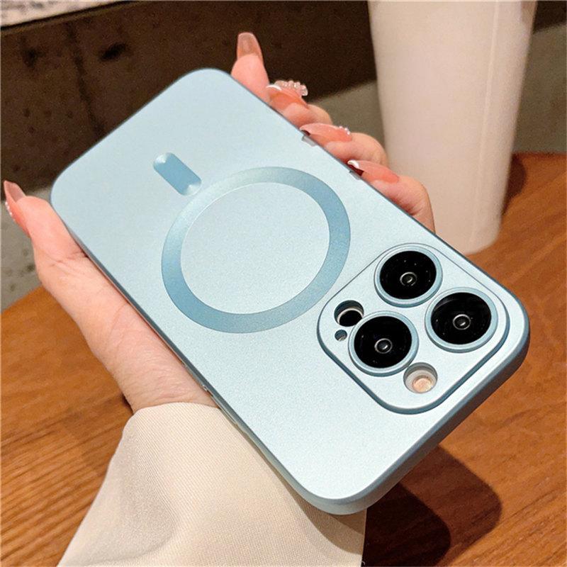 Матовый мягкий силиконовый чехол для беспроводной магнитной зарядки Magsafe для iPhone 14 15 16 Plus 13 12 11 Pro Max, защитное стекло для объектива