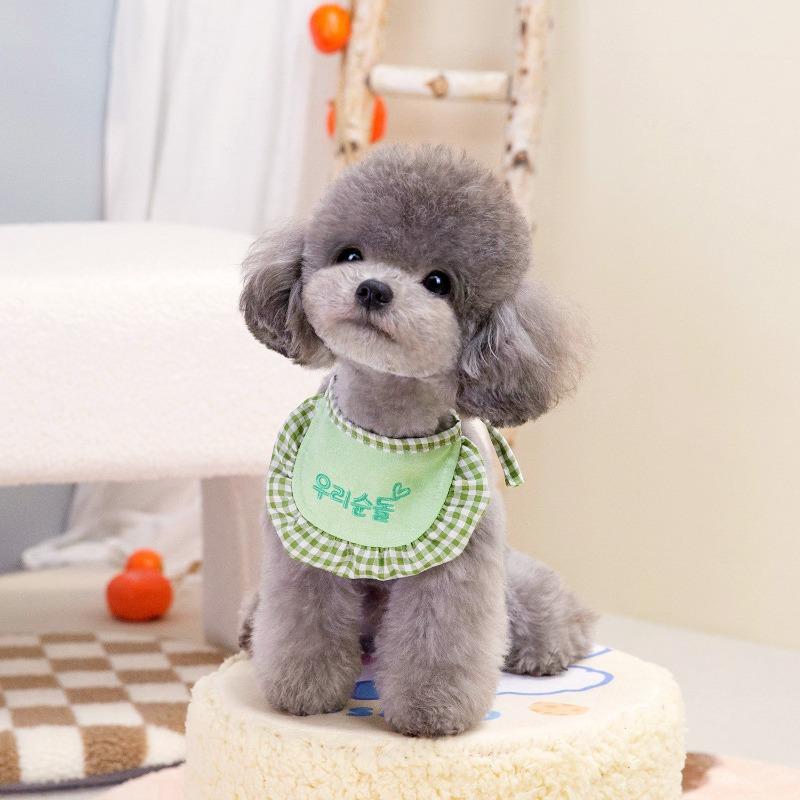 Корейский INS Милый Вышивка Клетка Ошейник для Питомца Кот Собака Бандана Бишон Фризе Тойтерьер Маленькая Собака Товары для Животных Аксессуары для Одежды Щенка