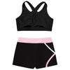 Детский укороченный топ без рукавов с U-образным вырезом для девочек, перекрещивающийся сзади и эластичные шорты в полоску с заниженной талией для бега в тренажерном зале