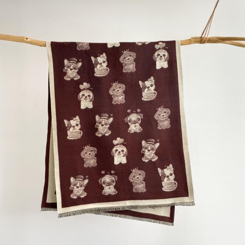 Cartoon Puppy Imitation Cashmere Scarf Women's Winter Warm Scarf Fashion with Sweet and Cute Double-sided Shawl