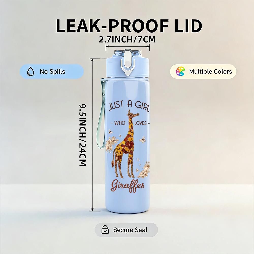 1PC Thin Line Single Tall Giraffe Silhouette 750ml Color Plastic Water Bottle Leakproof Flip Straw Lid For Sports Office Home Use