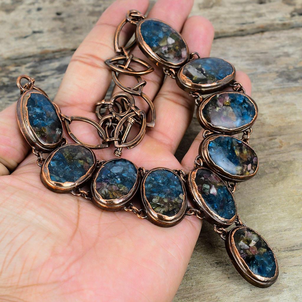 Ожерелье с турмалином-арбузом, ожерелье из электроформованной меди, ожерелье с регулируемой цепочкой, украшения ручной работы с оригинальными драгоценными камнями, подарки на годовщину