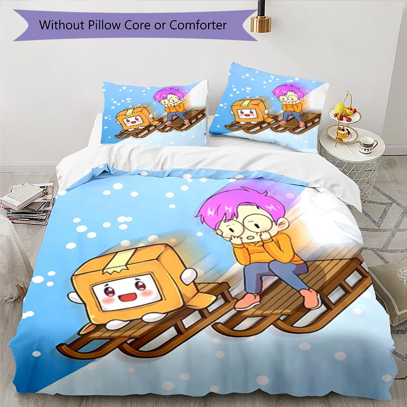 3pcs Lankybox Foxy and Rocky pattern bedding set duvet cover set includes duvet cover &pillowcases, perfect all season bedroom decoration & gift