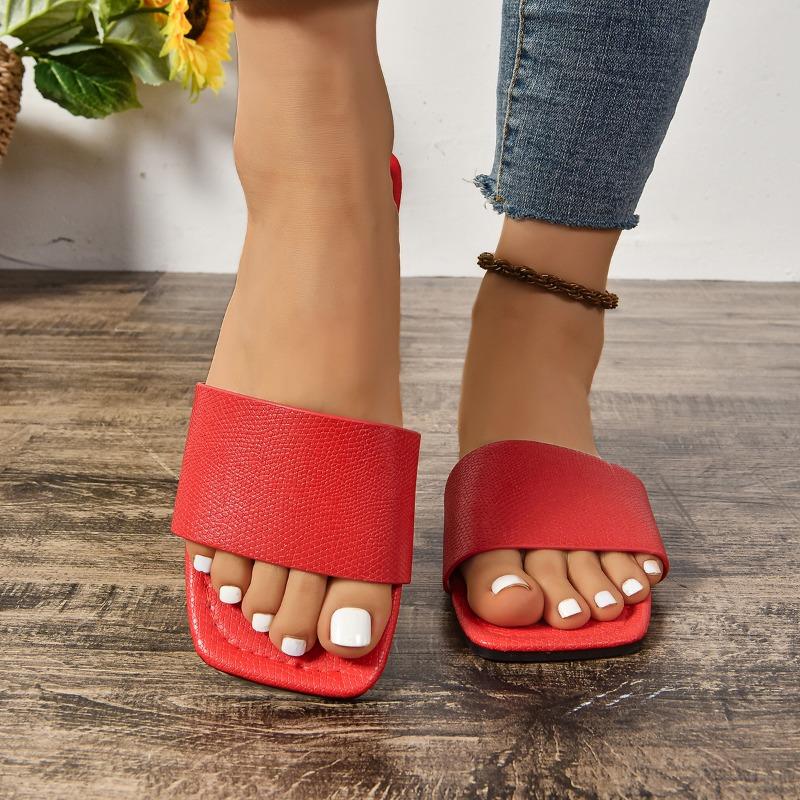 Женские шлепанцы с открытым носком для улицы, пляжа, однотонные, повседневные, модные, с новым квадратным носком, на плоской подошве, простые женские сандалии
