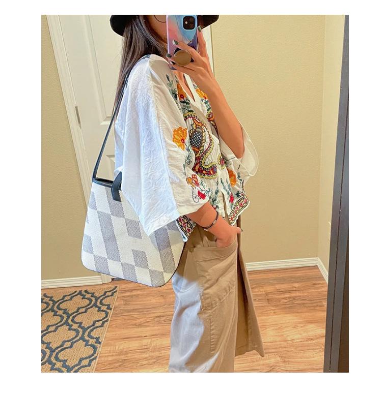 Большая вместительная сумка-тоут из холста и натуральной кожи - женская сумка из твила для ношения в руке и через плечо