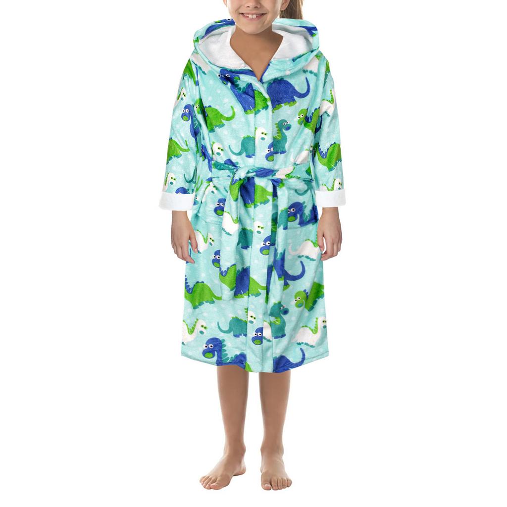Sagit Boys Girls Cartoon Print Bathrobes Flannel Night-Robe Sleepwear