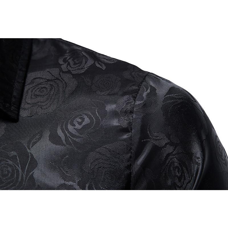 Men S Long Sleeve Rose Print Slim Fit Casual Shirt