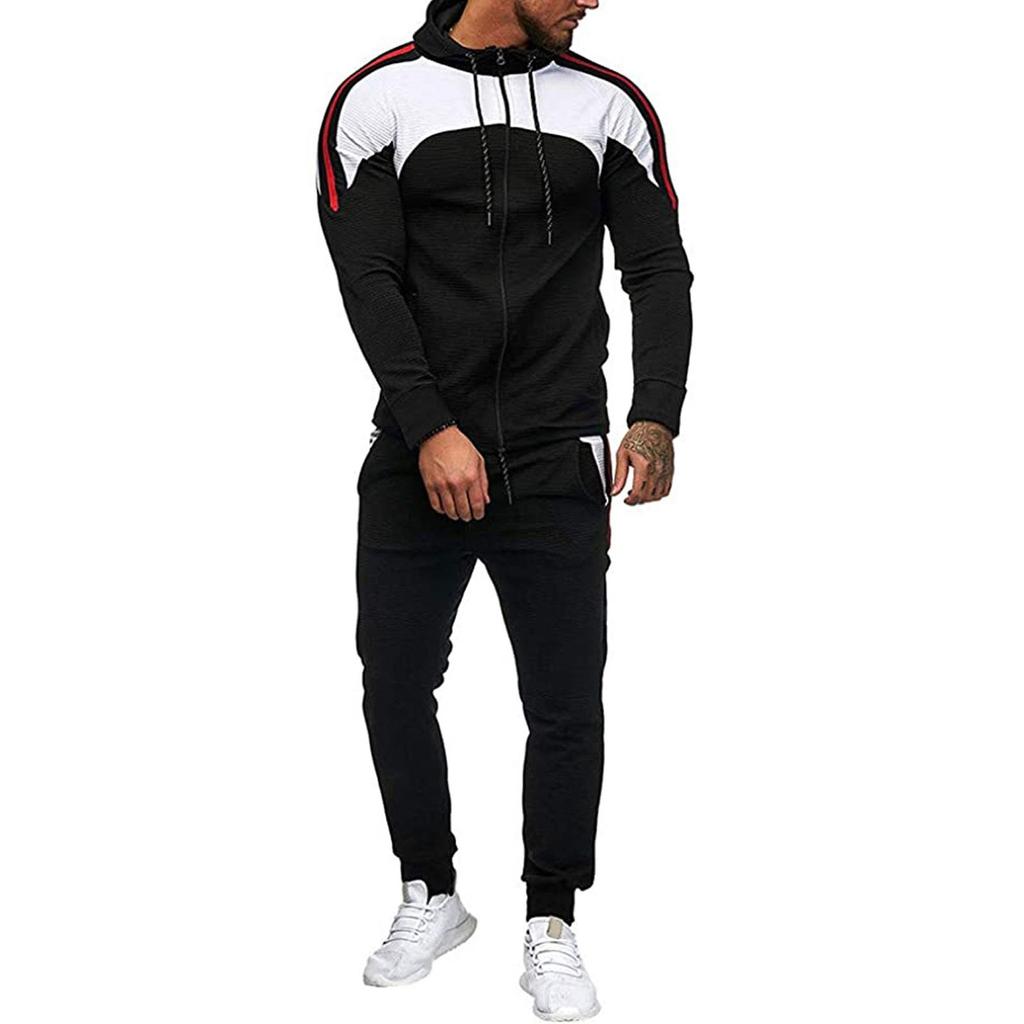 Мужской весенне-осенний кардиган с круглым вырезом и капюшоном, костюм-толстовка с цветными блоками