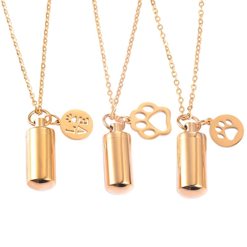 Memorial Dog Urns Necklace Pet Cremation Urn Pendant Cat Urn Necklace with Hollowout Paw Pet Memory Keepsakes Urn Holder