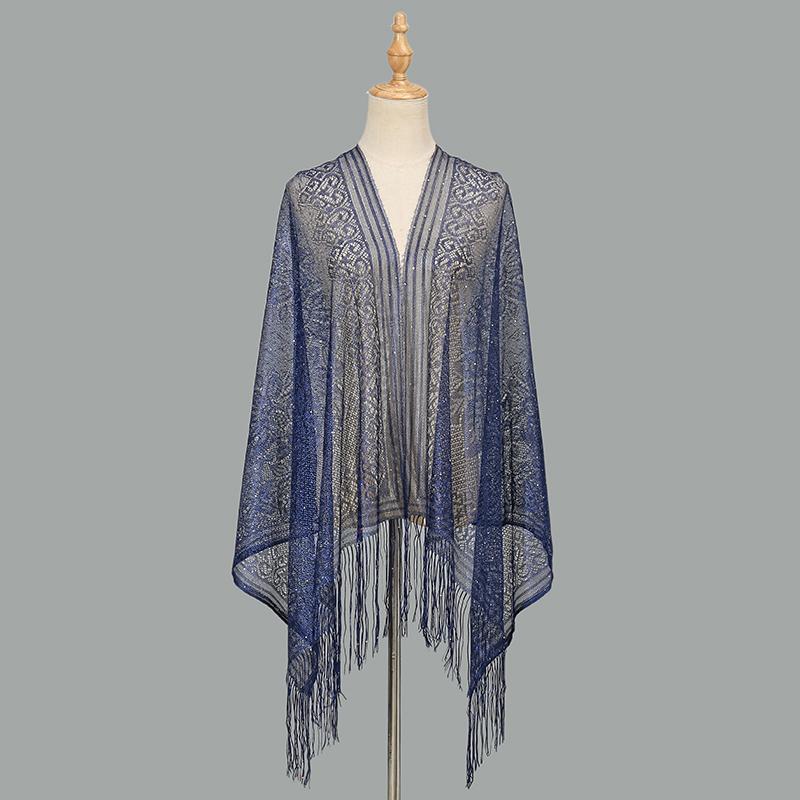 Женские летние шали-накидки с пайетками и бахромой, длинные шарфы, тонкие ажурные накидки для путешествий, солнцезащитные накидки, элегантные типеты, столы
