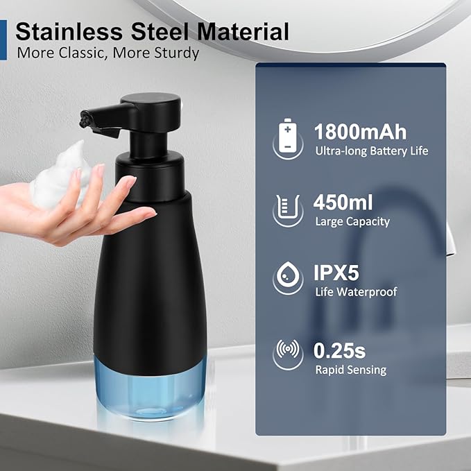 Автоматический дозатор мыла, аксессуары для ванной комнаты, бесконтактный стальной металлический флакон для лосьона, многоразовый дозатор пенящегося мыла для отеля