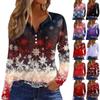 Women's T Shirt Tee Christmas Print Button Long Sleeve Daily Weekend Fashion Basic V- Neck Regular Top