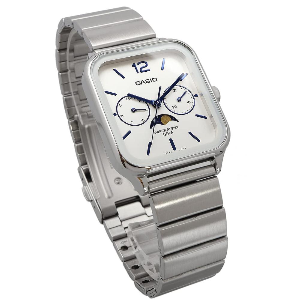 Casio Стандартные аналоговые мужские часы с индикатором фазы Луны MTP -M300D-1AV / -M305D-7AV с металлическим браслетом, серебристые / черные, модель для зарубежного рынка [параллельный импорт]