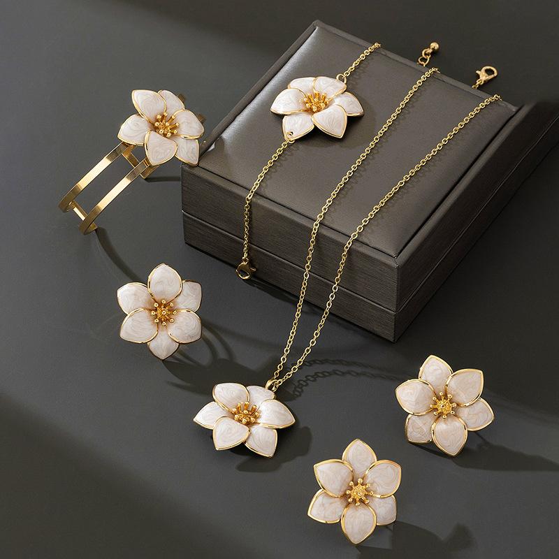 Модный комплект ювелирных изделий ожерелье браслет серьги кольцо для женщин дамы