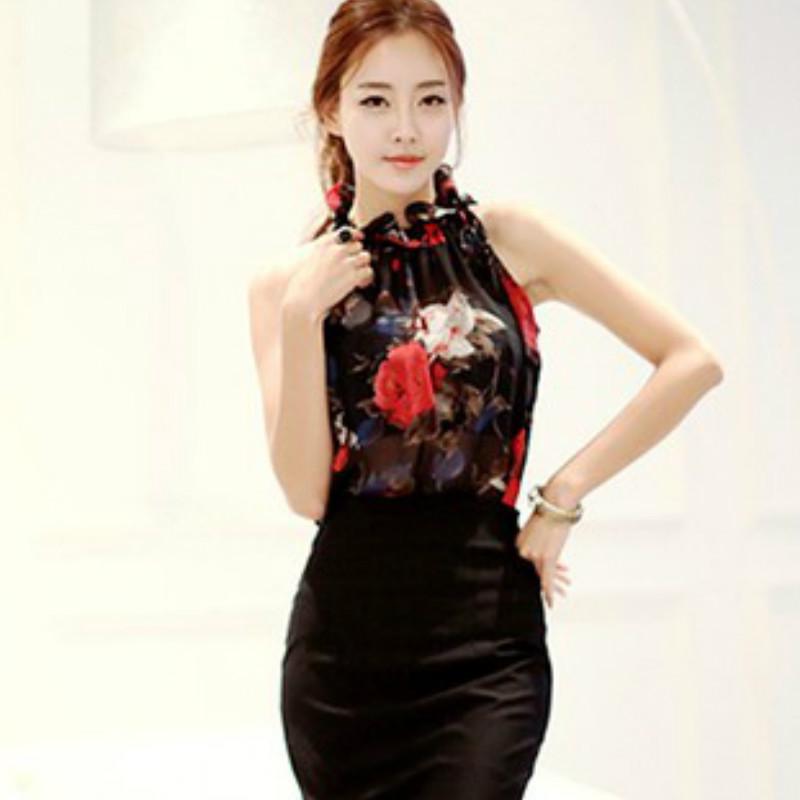 SURWENYUE модная шифоновая блузка без рукавов с принтом, летняя сексуальная женская одежда без бретелек на бретельках